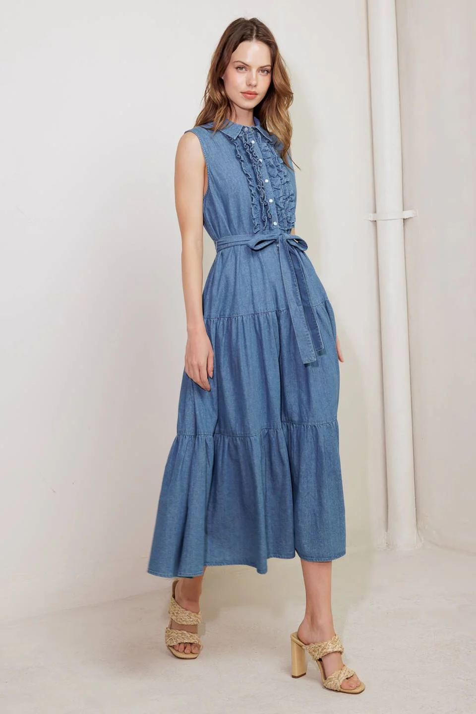 SUNDRENCHED RUFFLE DENIM MIDI DRESS - Image 3
