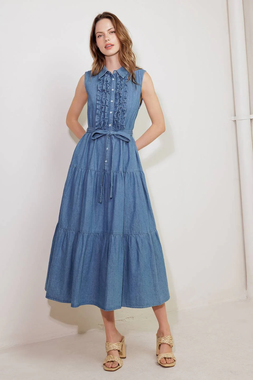 SUNDRENCHED RUFFLE DENIM MIDI DRESS - Image 7