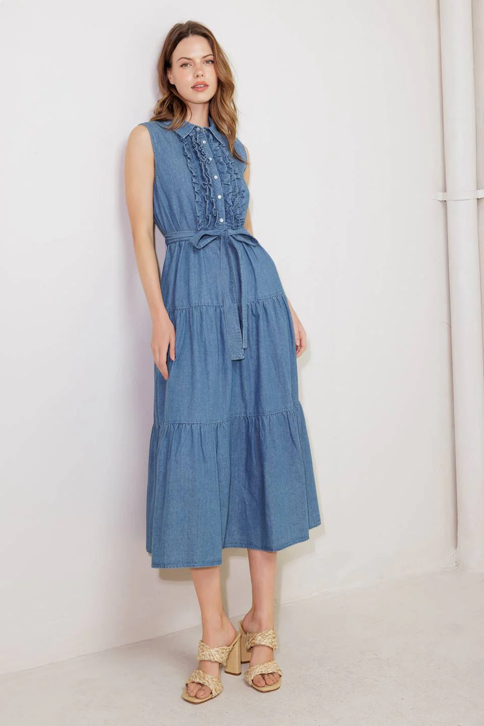 SUNDRENCHED RUFFLE DENIM MIDI DRESS - Image 8