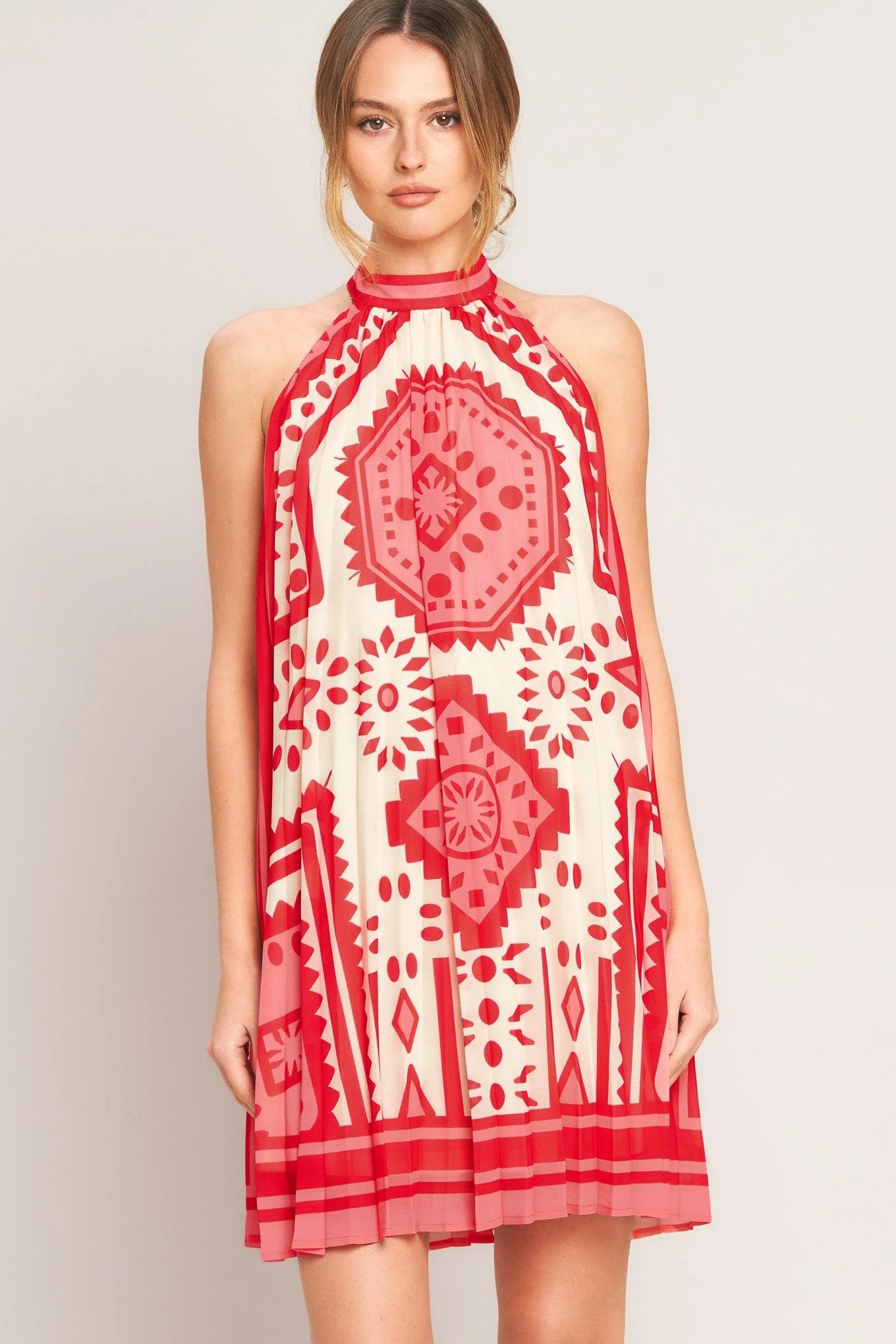 SUNSET MEDALLION PLEATED MINI DRESS - Image 3