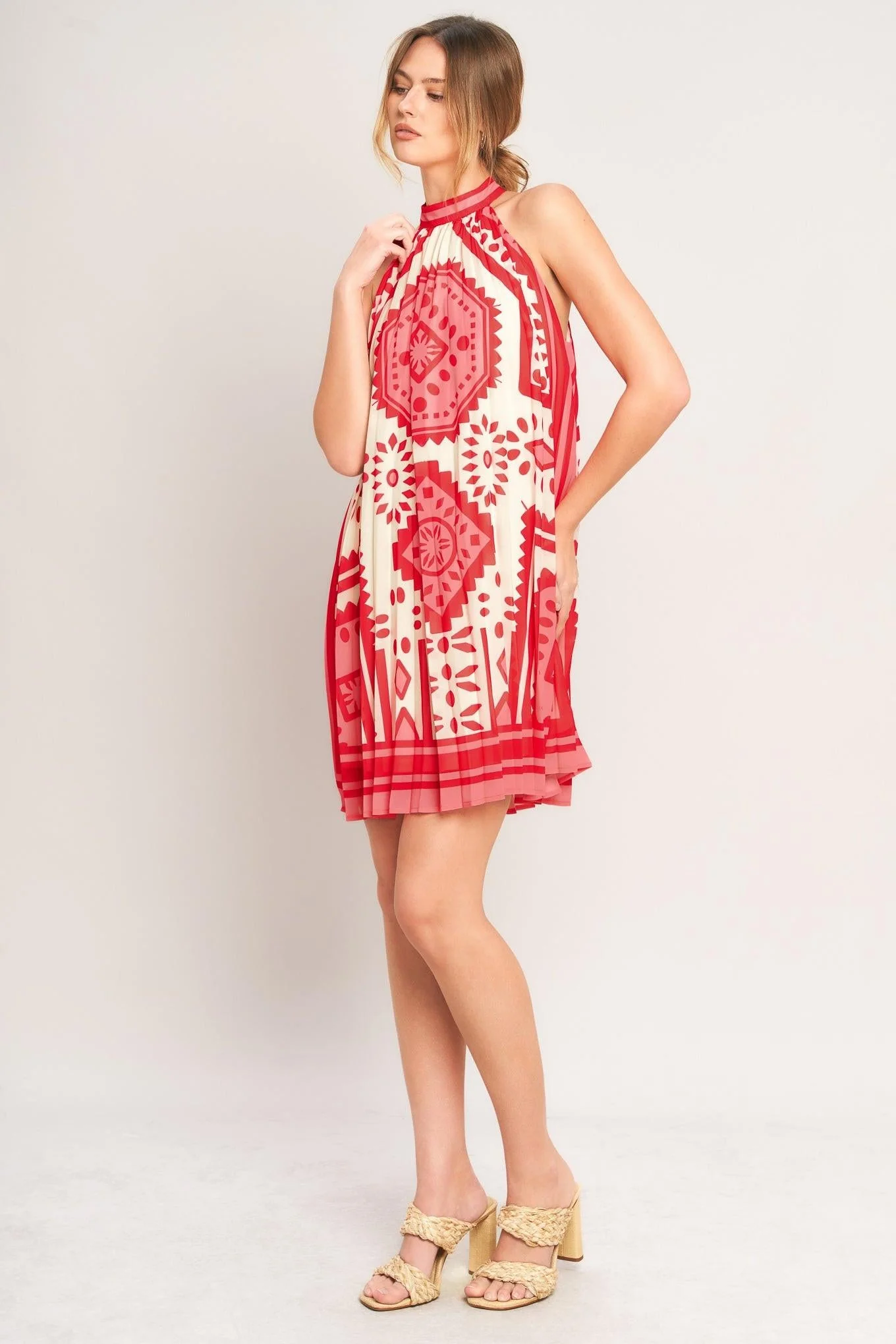 SUNSET MEDALLION PLEATED MINI DRESS - Image 5