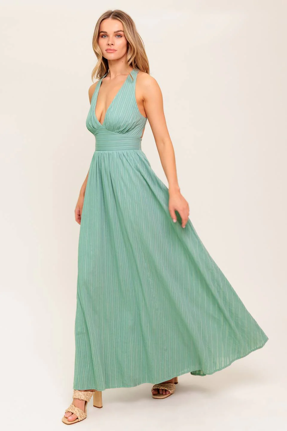 SUNSHINE ON MY MIND SAGE CROSS BACK MAXI DRESS - Image 7