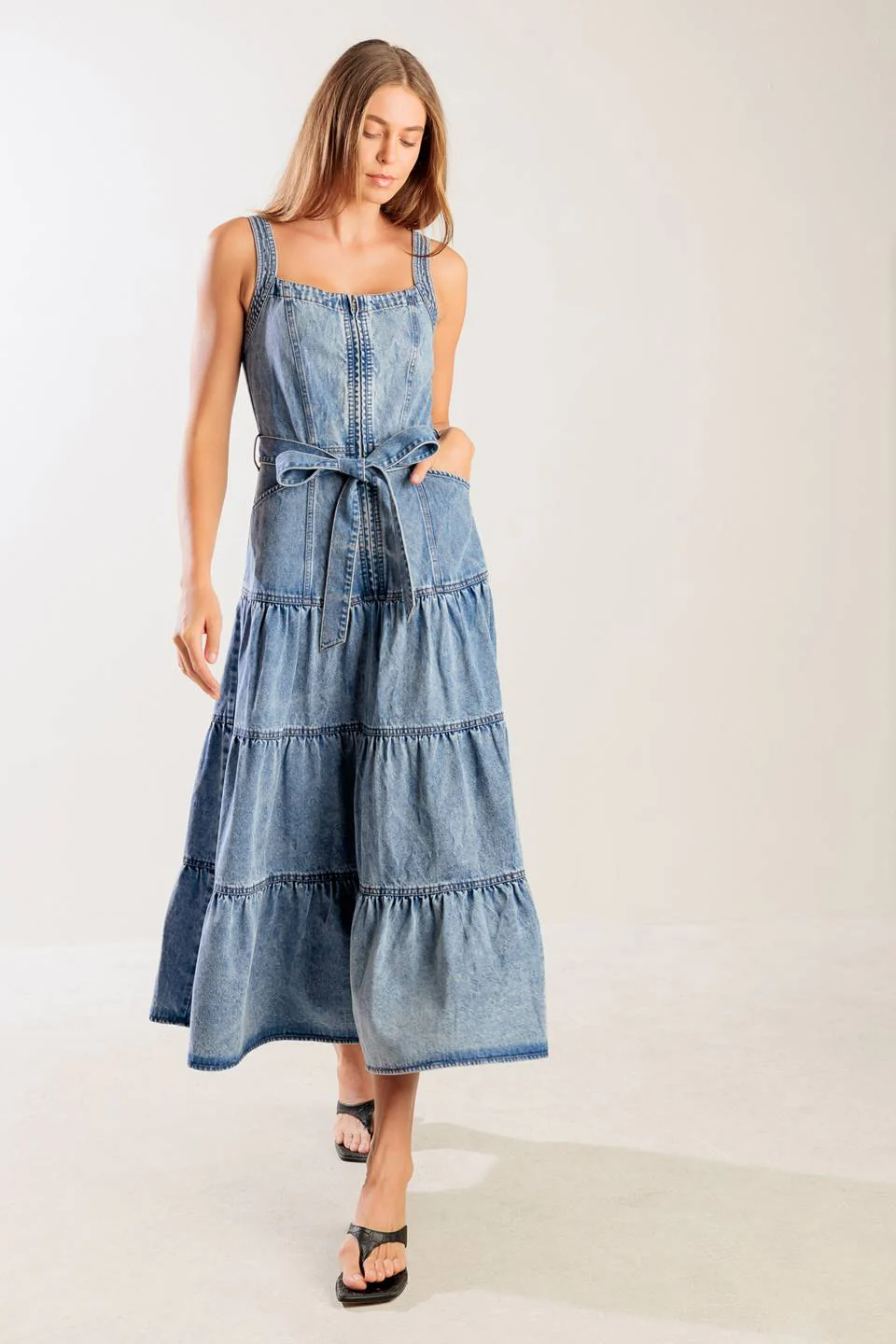 SUNSHINE STATE OF MIND INDIGO ZIP FRONT DENIM DRESS - Image 4