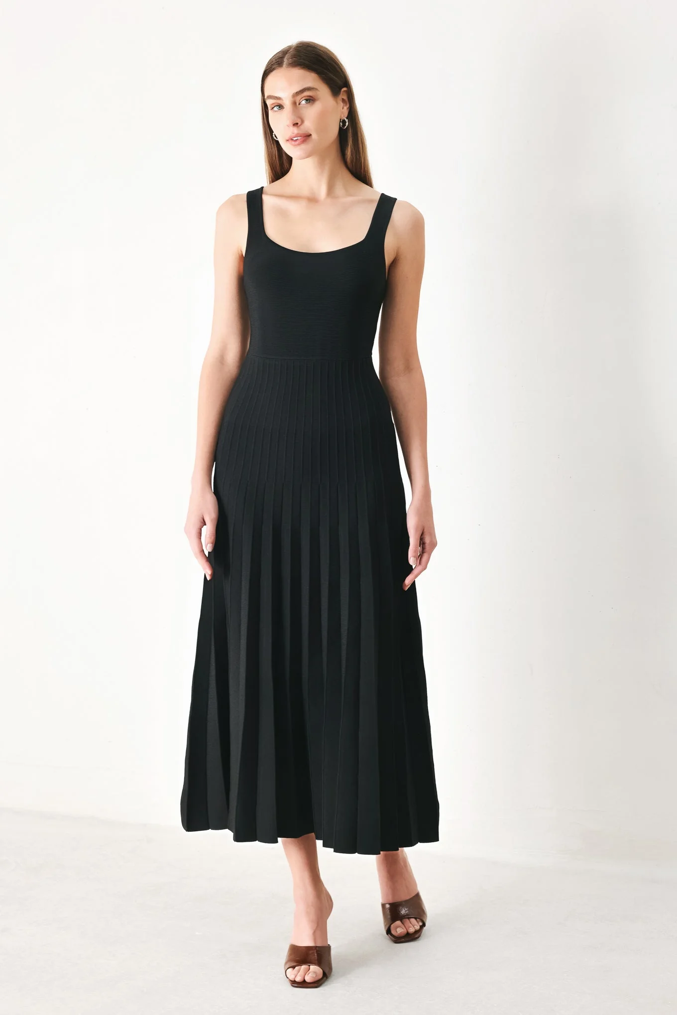SWEATER KNIT MIDI DRESS WITH PLEATED SKIRT - Image 2