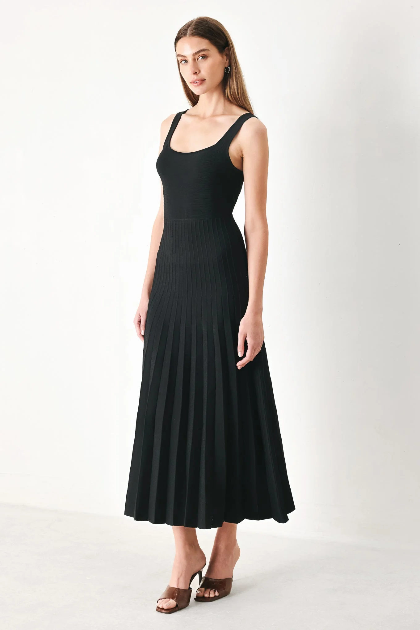 SWEATER KNIT MIDI DRESS WITH PLEATED SKIRT - Image 4