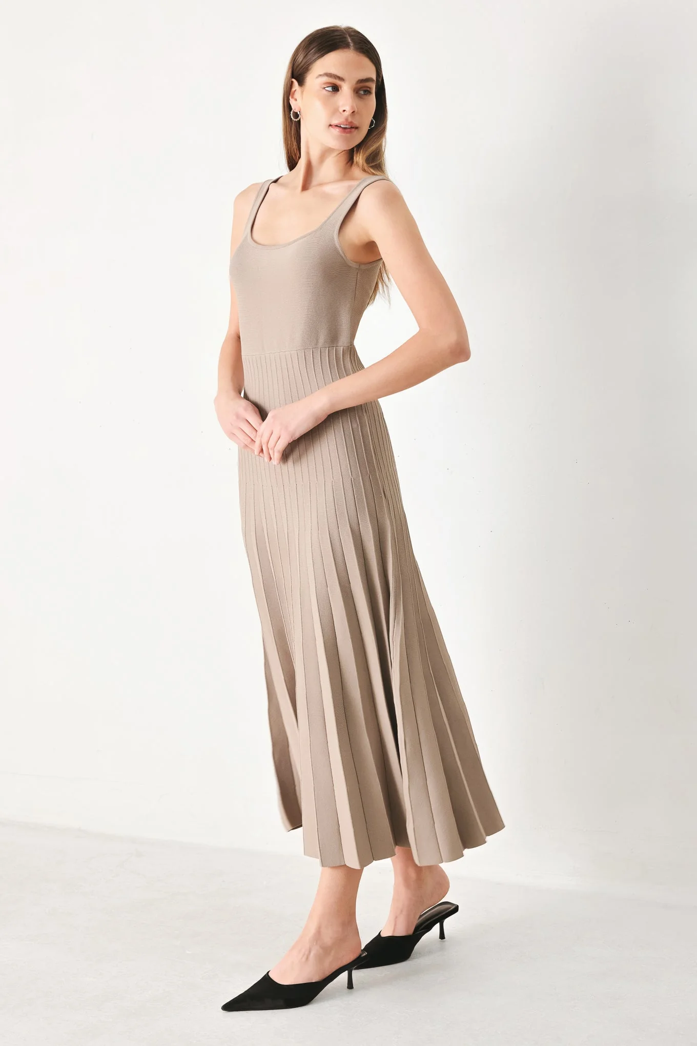 SWEATER KNIT MIDI DRESS WITH PLEATED SKIRT - Image 8