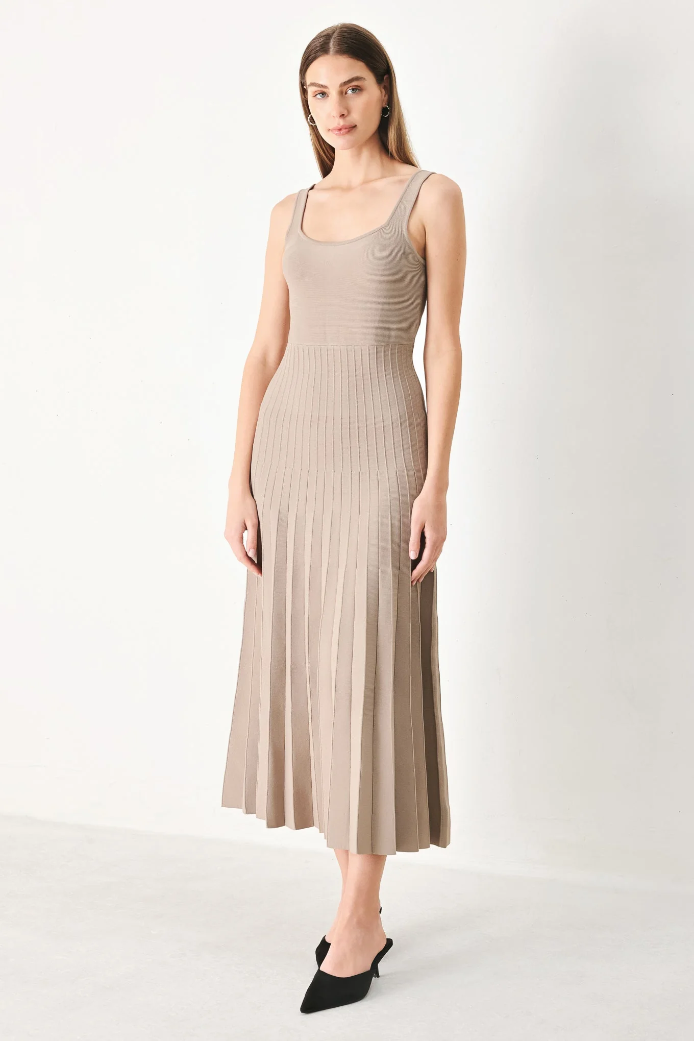 SWEATER KNIT MIDI DRESS WITH PLEATED SKIRT - Image 9