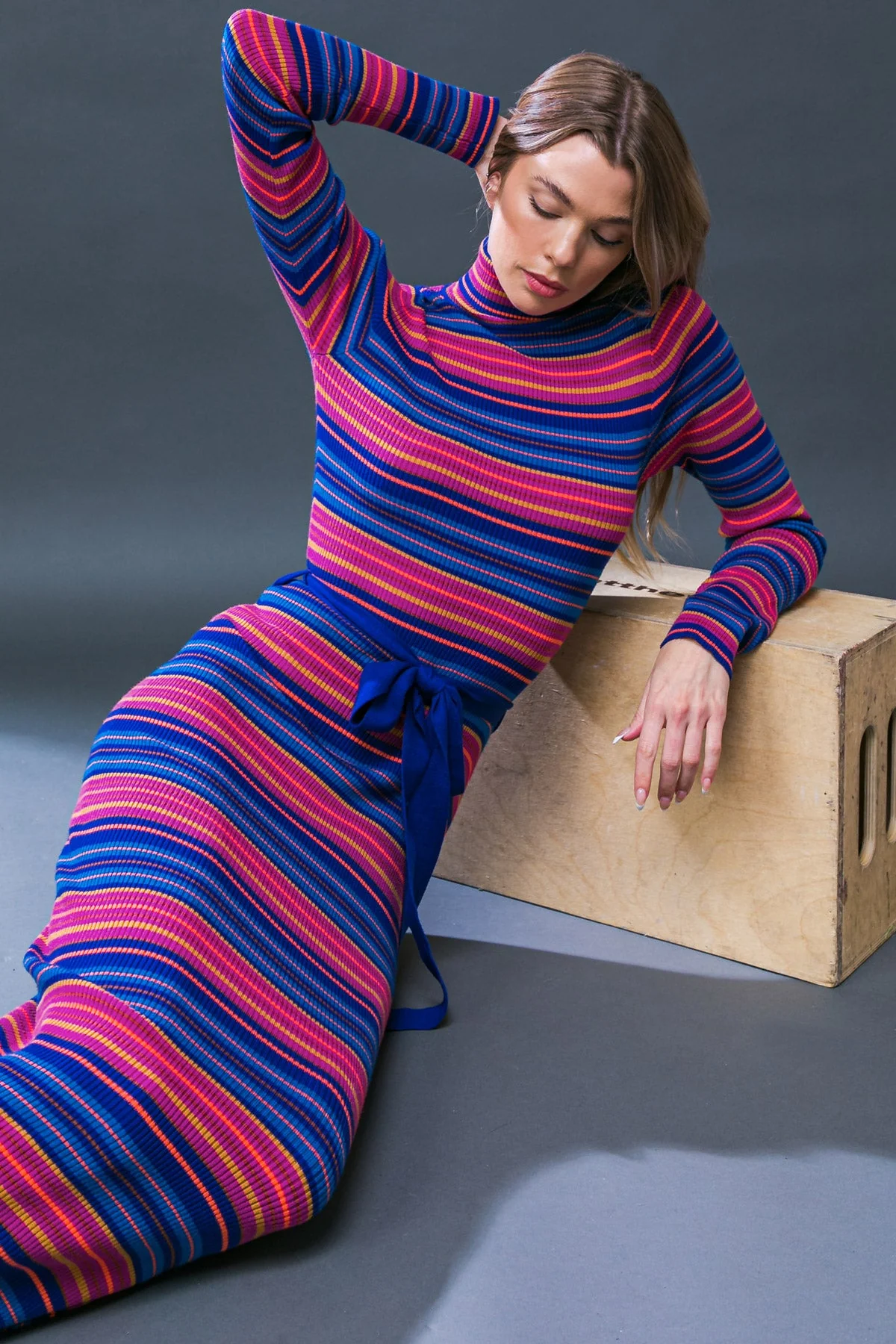 SWEATER WEATHER MIDI DRESS - BLUE & FUCHSIA STRIPE - Image 4