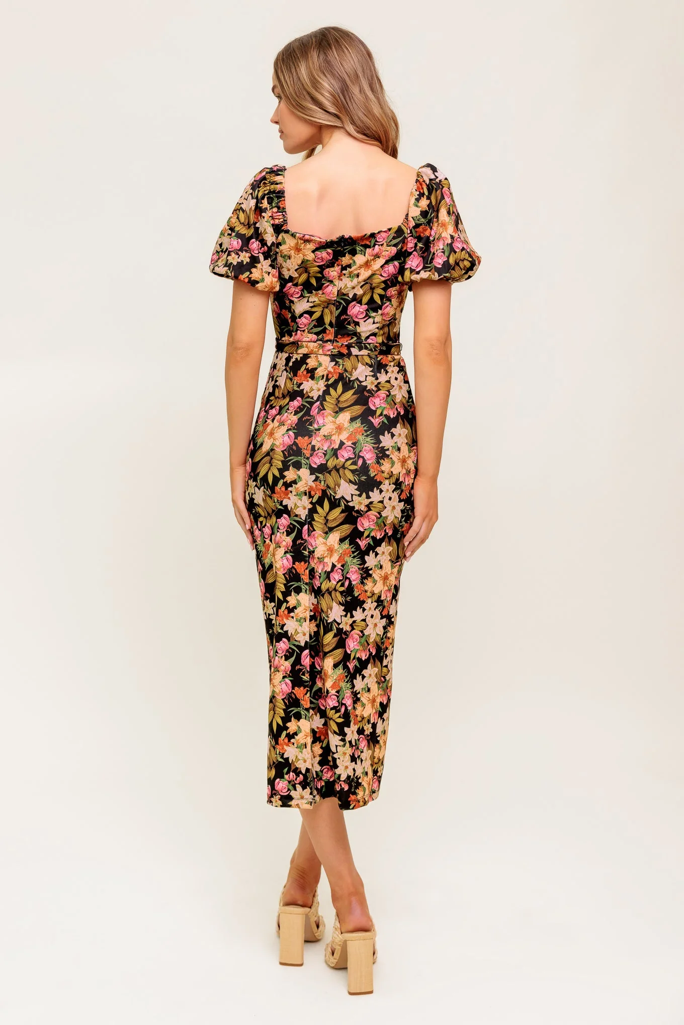 SWEET AT HEART MIDI DRESS - BLACK FLORAL FITTED DRESS - Image 2