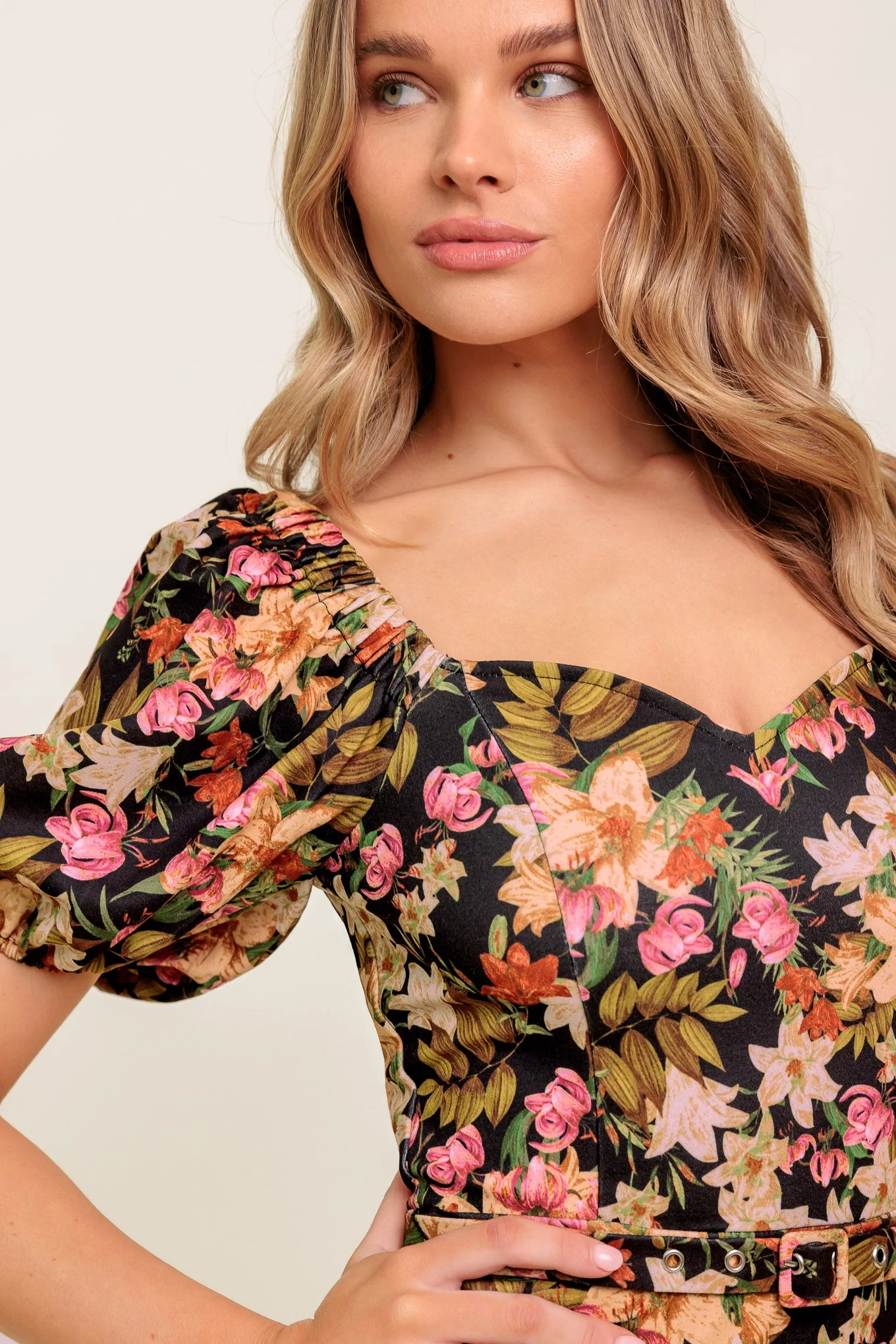 SWEET AT HEART MIDI DRESS - BLACK FLORAL FITTED DRESS - Image 3