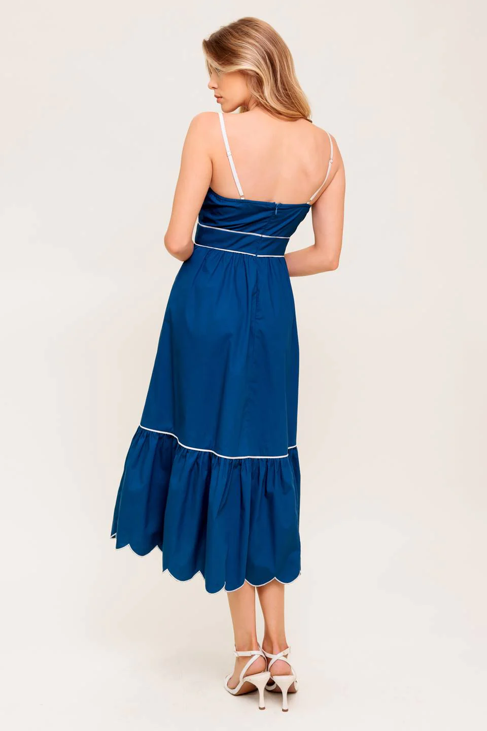 SWEET DREAMS SCALLOPED EDGE MIDI DRESS - NAVY - Image 2