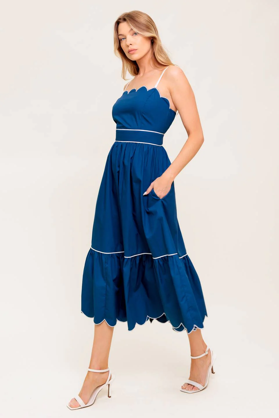 SWEET DREAMS SCALLOPED EDGE MIDI DRESS - NAVY - Image 5
