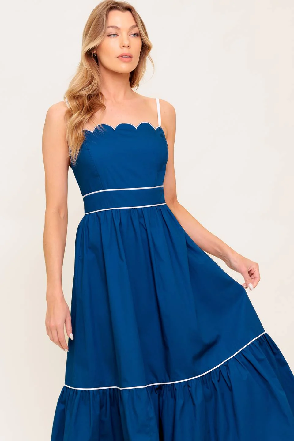 SWEET DREAMS SCALLOPED EDGE MIDI DRESS - NAVY - Image 6
