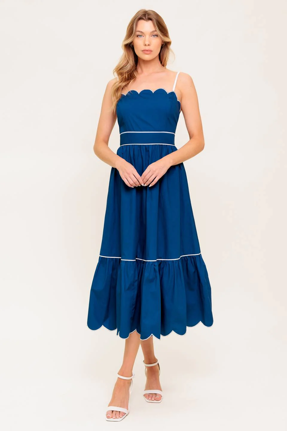 SWEET DREAMS SCALLOPED EDGE MIDI DRESS - NAVY - Image 7