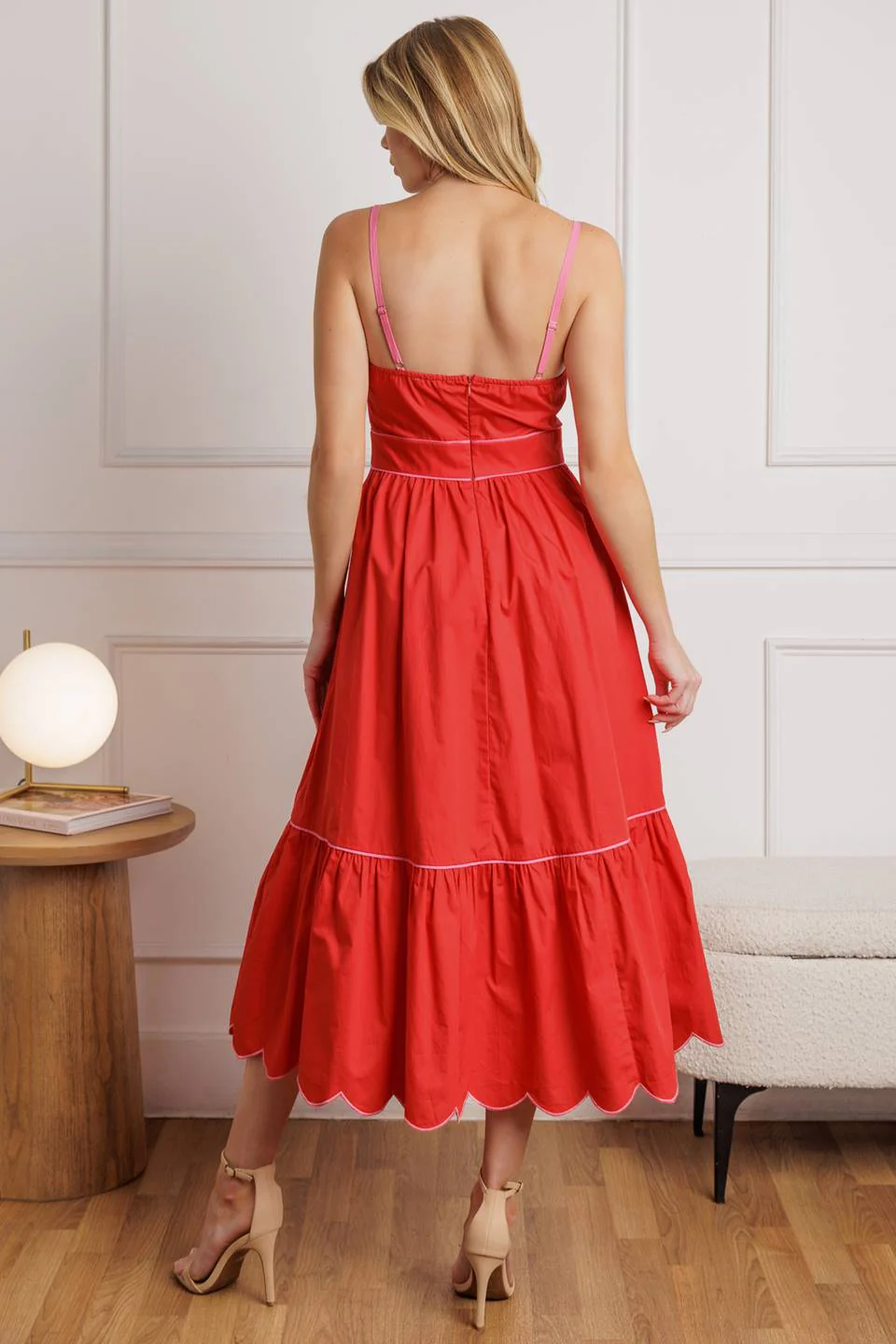 SWEET DREAMS - RED & PINK - SCALLOPED EDGE MIDI DRESS - Image 3