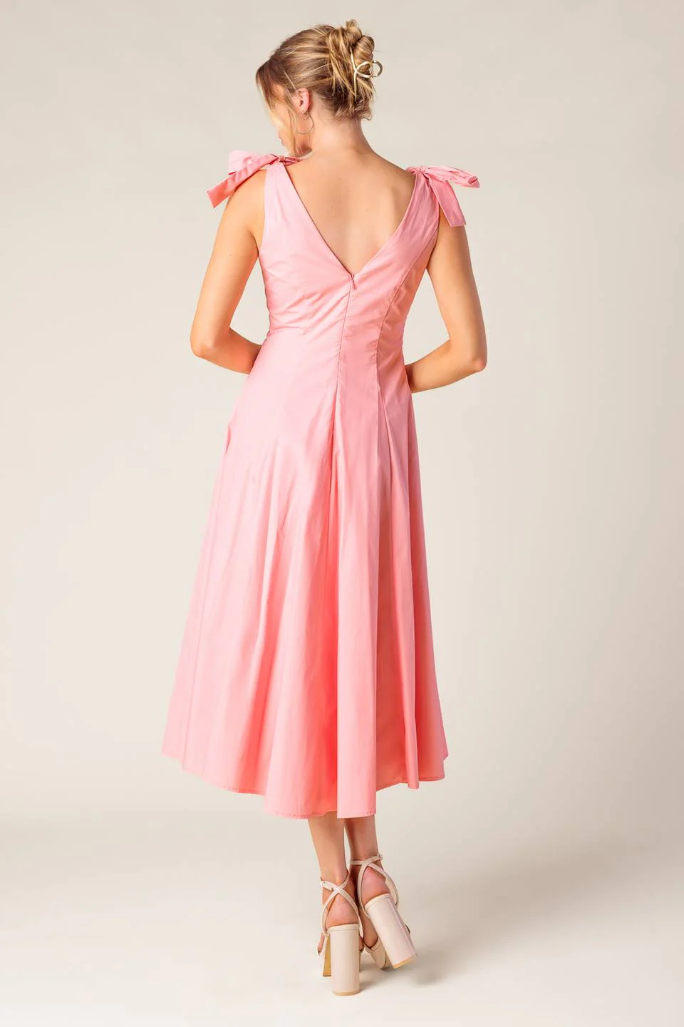 SWEET NOTHINGS SHOULDER BOW MIDI DRESS - PEACH - Image 6