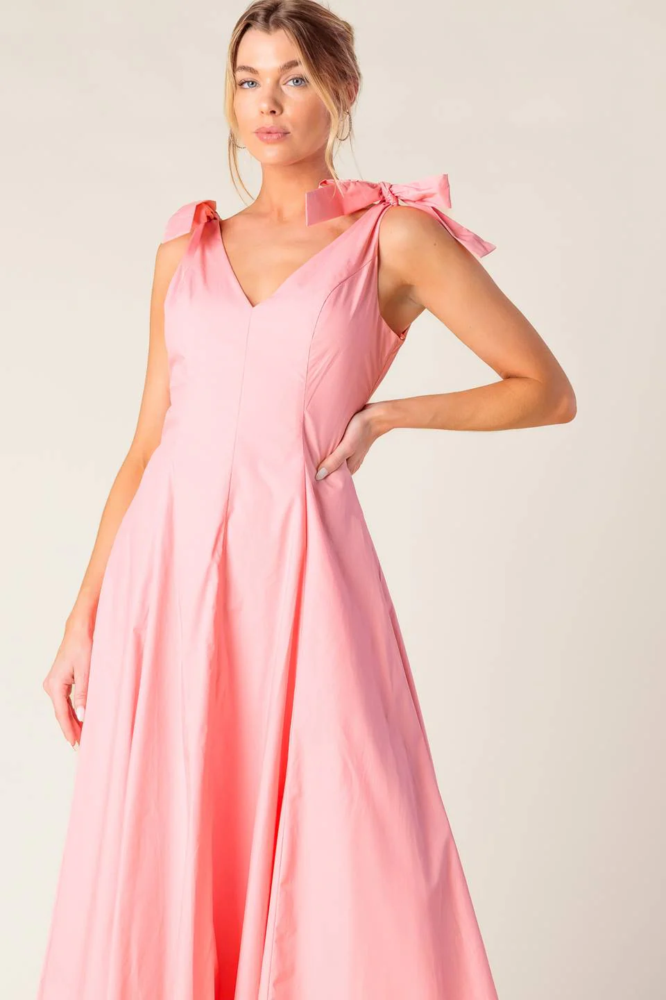 SWEET NOTHINGS SHOULDER BOW MIDI DRESS - PEACH - Image 7