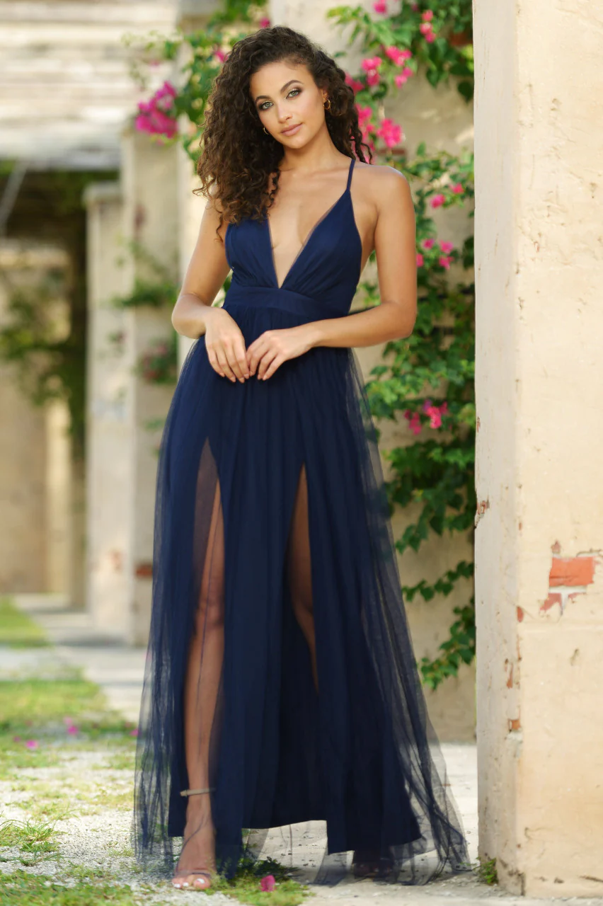 Sydney Maxi Dress - Navy Tulle Dress - Image 3