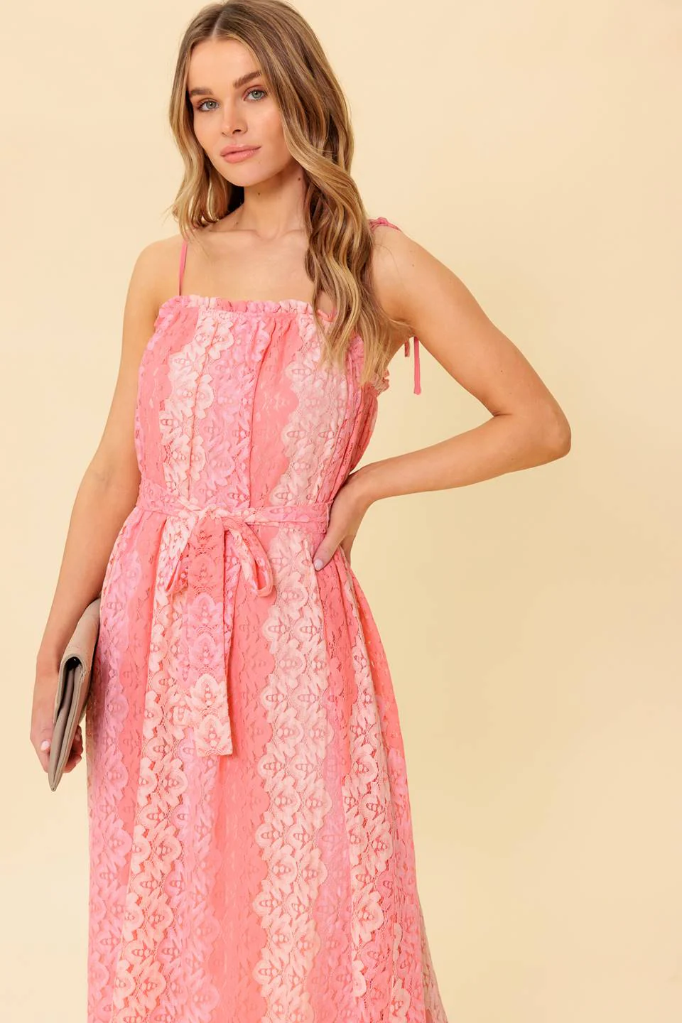 TAILOR MADE LACE MIDI DRESS - PEACH - Image 2