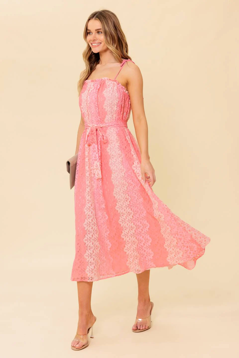 TAILOR MADE LACE MIDI DRESS - PEACH - Image 3