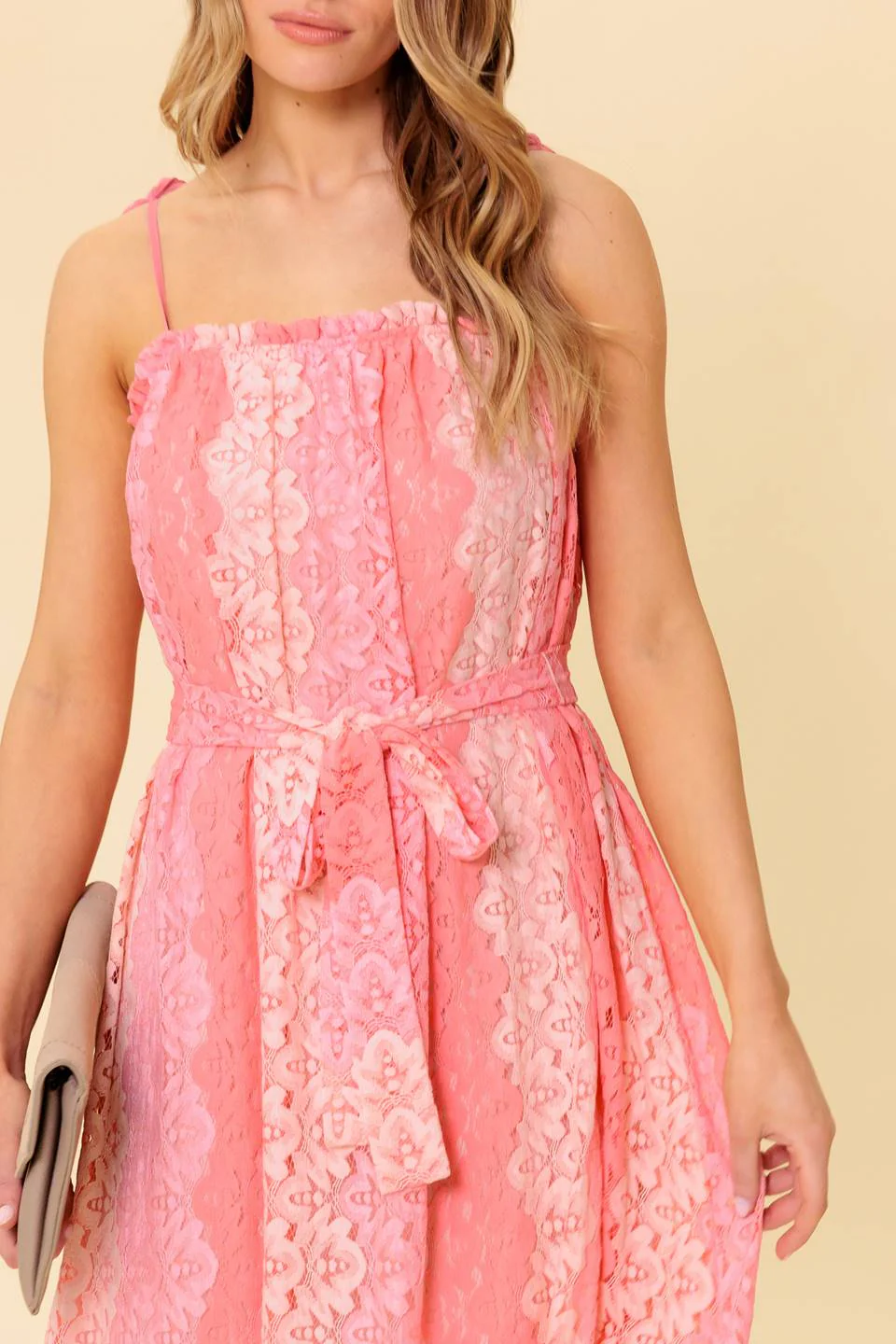TAILOR MADE LACE MIDI DRESS - PEACH - Image 4