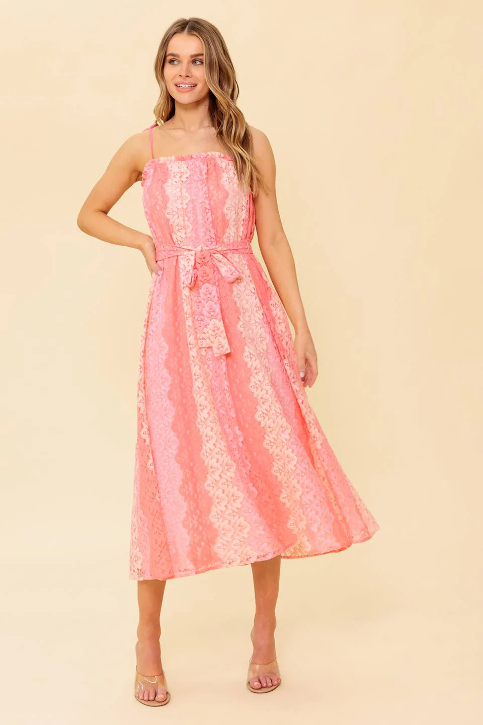 TAILOR MADE LACE MIDI DRESS - PEACH - Image 5