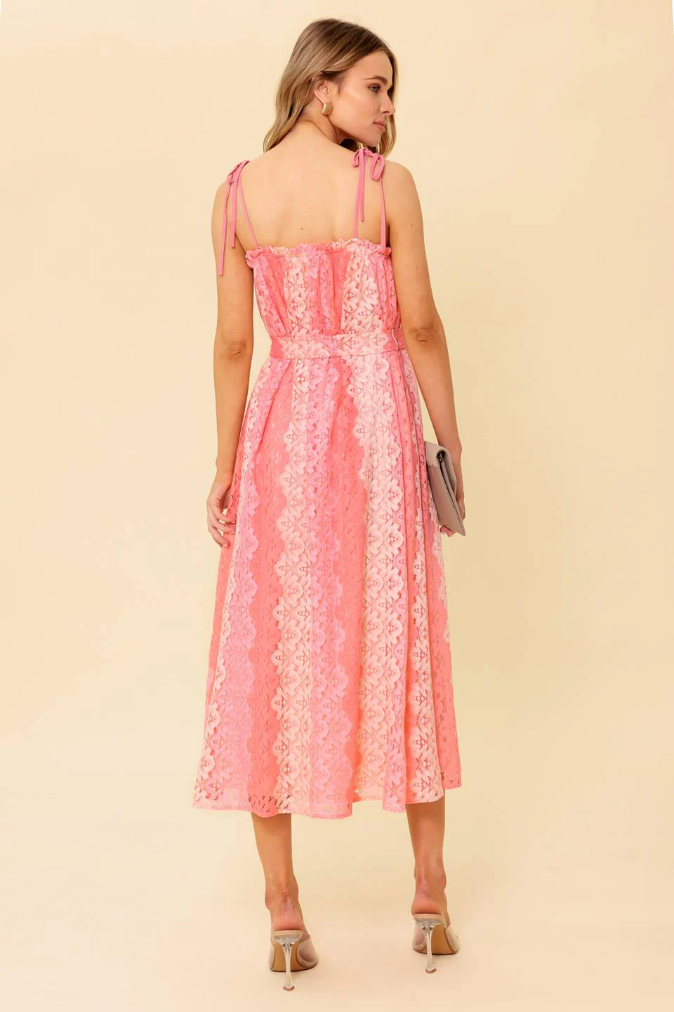 TAILOR MADE LACE MIDI DRESS - PEACH - Image 6