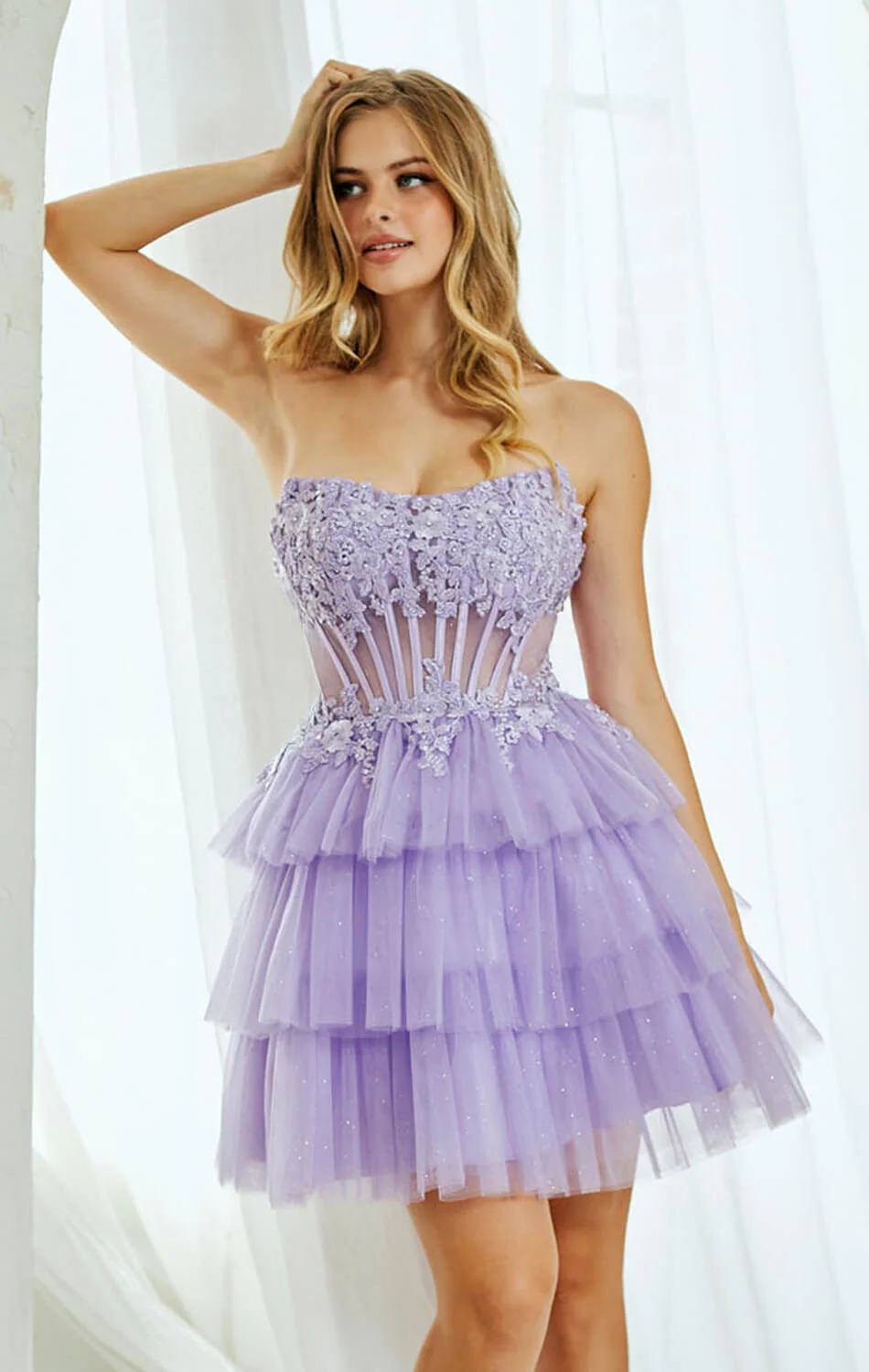 TANSY MINI DRESS - FLORAL LACE STRAPLESS COCKTAIL DRESS - Image 7
