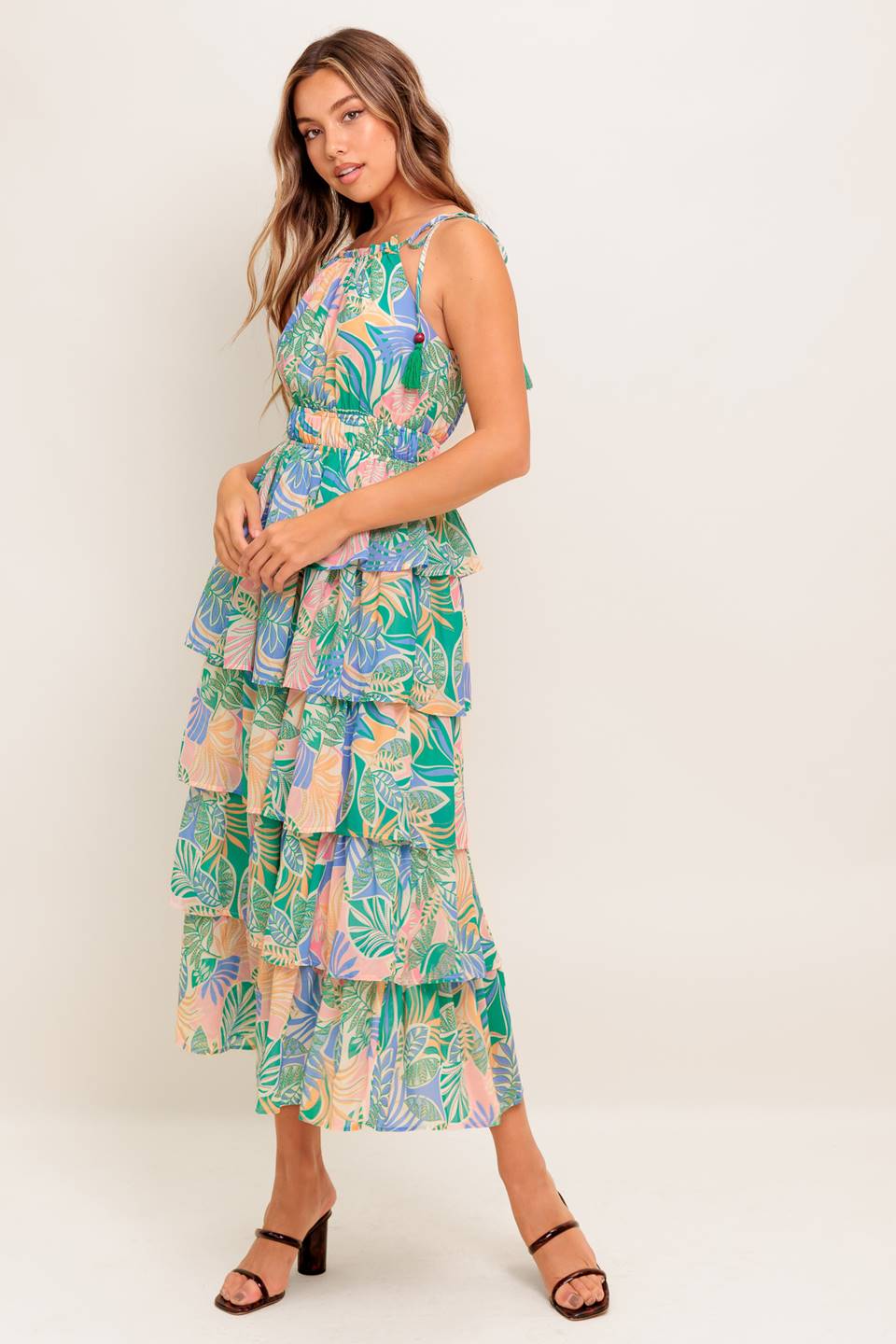 TARA LEAF PRINT MIDI DRESS - Image 3