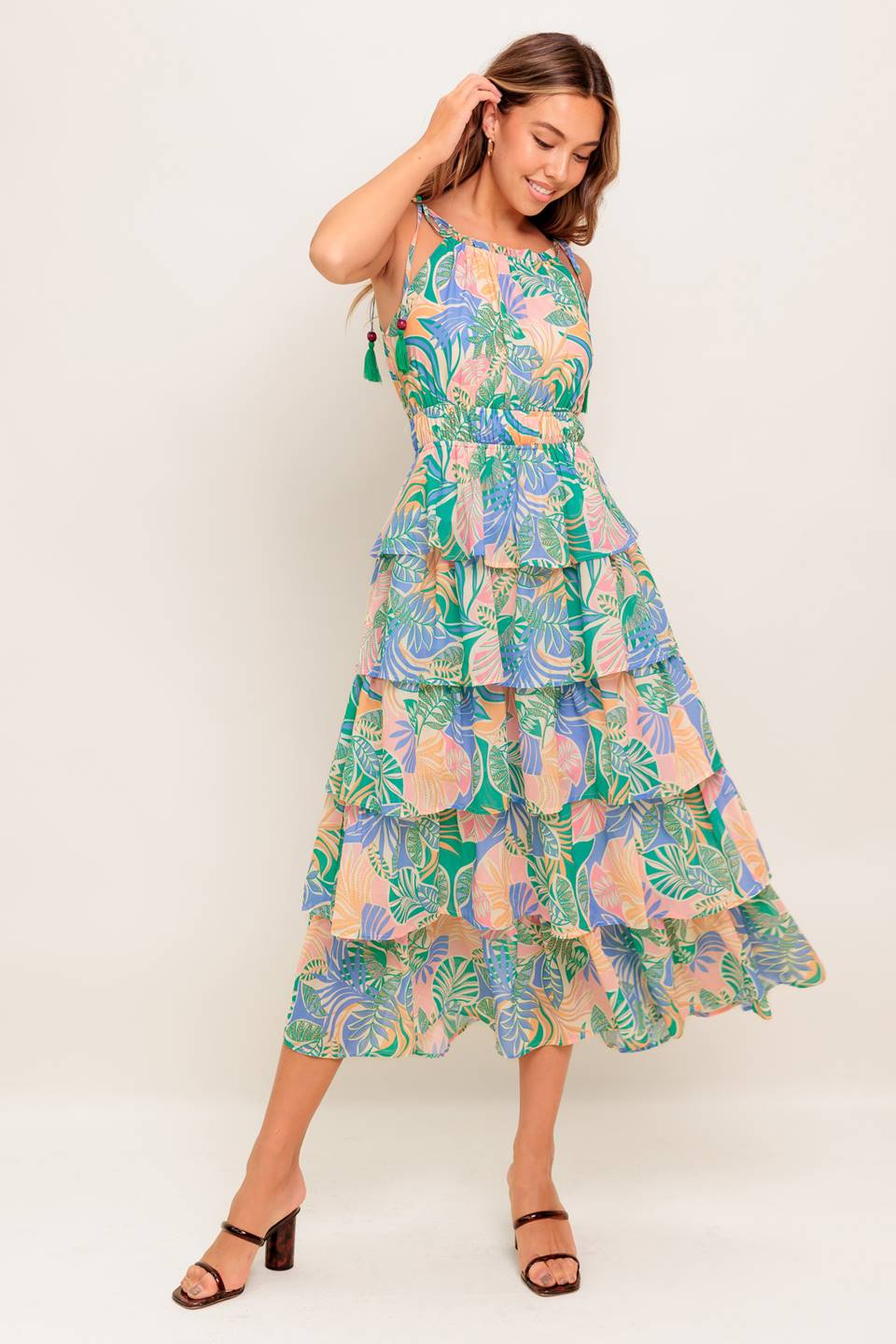TARA LEAF PRINT MIDI DRESS - Image 5