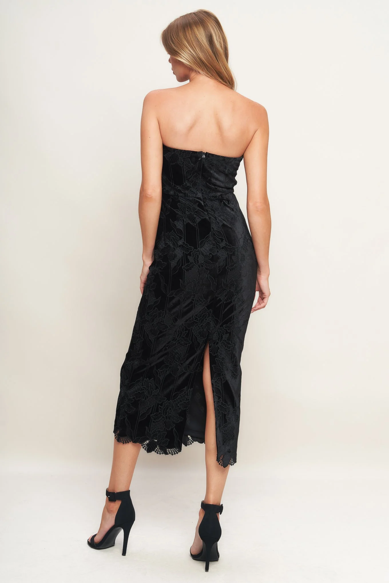 TEMPTATION BLACK VELVET LACE MIDI DRESS - FINAL SALE - Image 2