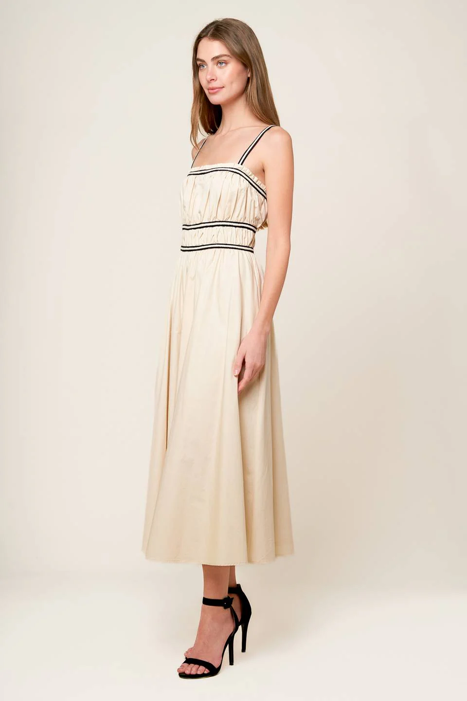 TERRIFIC TIMING BLACK TRIM IVORY MIDI DRESS - Image 3