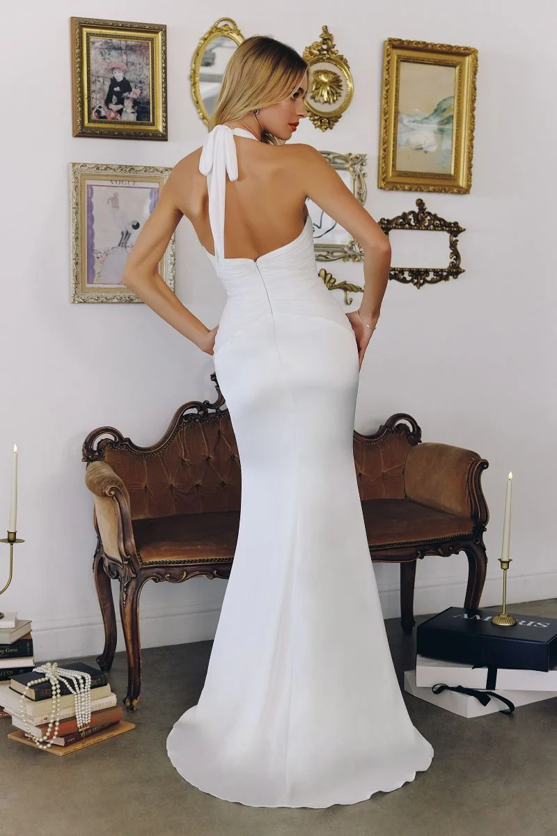 Tessa Gown - Off White Mermaid Halter Satin Gown - Image 2