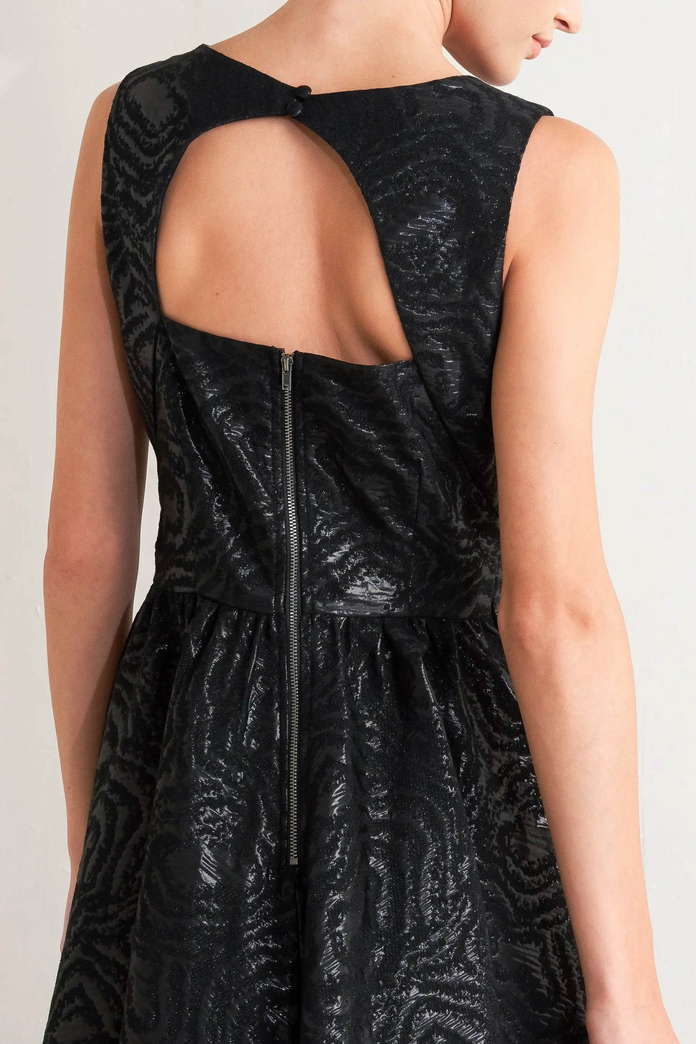 TEXTURED BLACK MIDI DRESS WITH OPEN BACK - FINAL SALE - Image 3