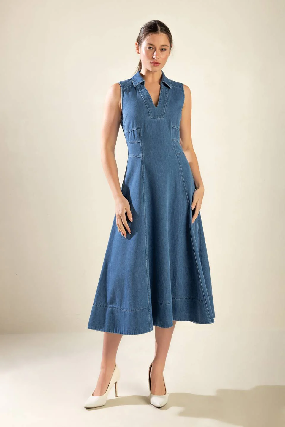 THE GENEVIEVE DENIM MIDI DRESS - Image 6