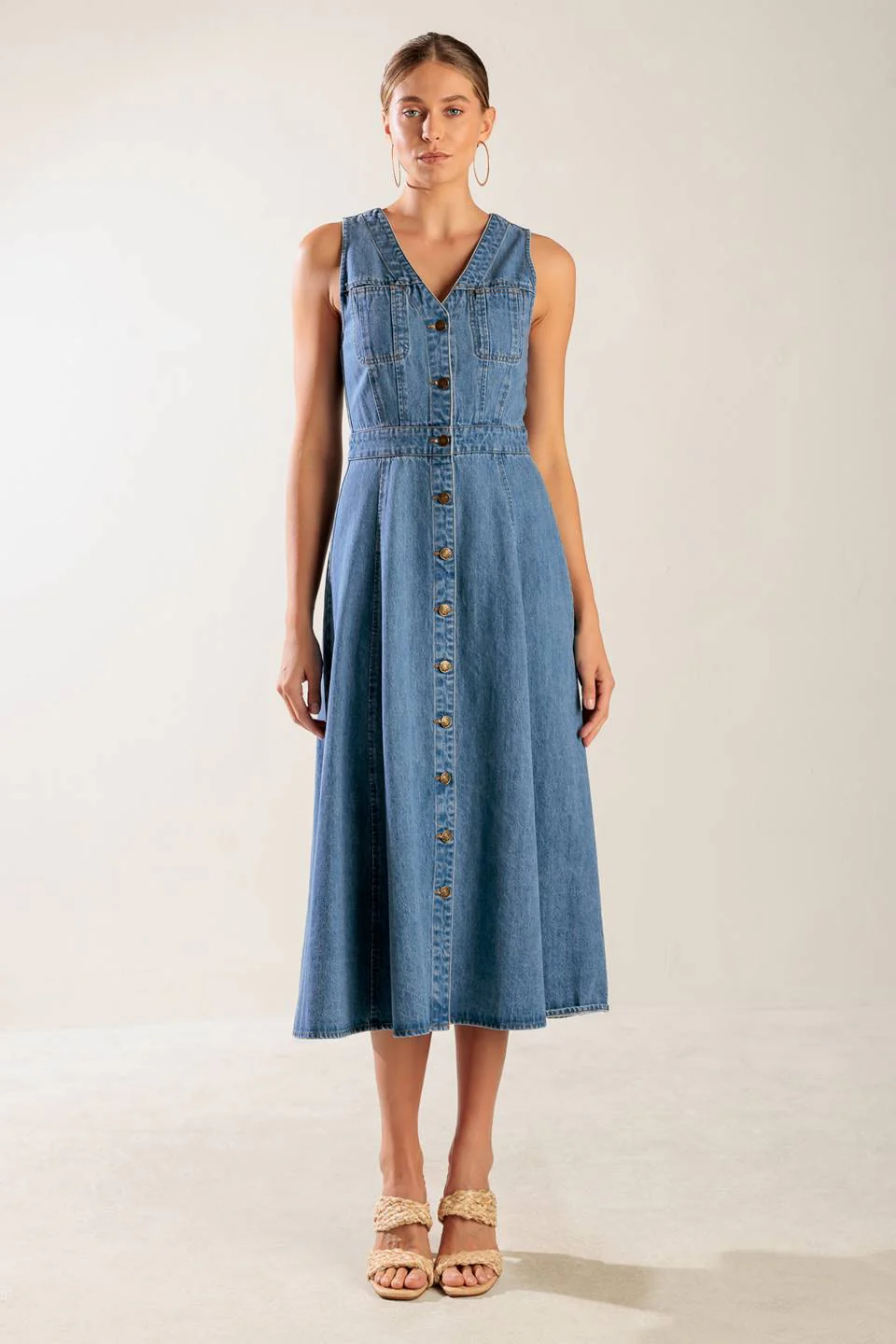THE JOURNEY BEGINS BLUE DENIM MIDI DRESS - Image 3
