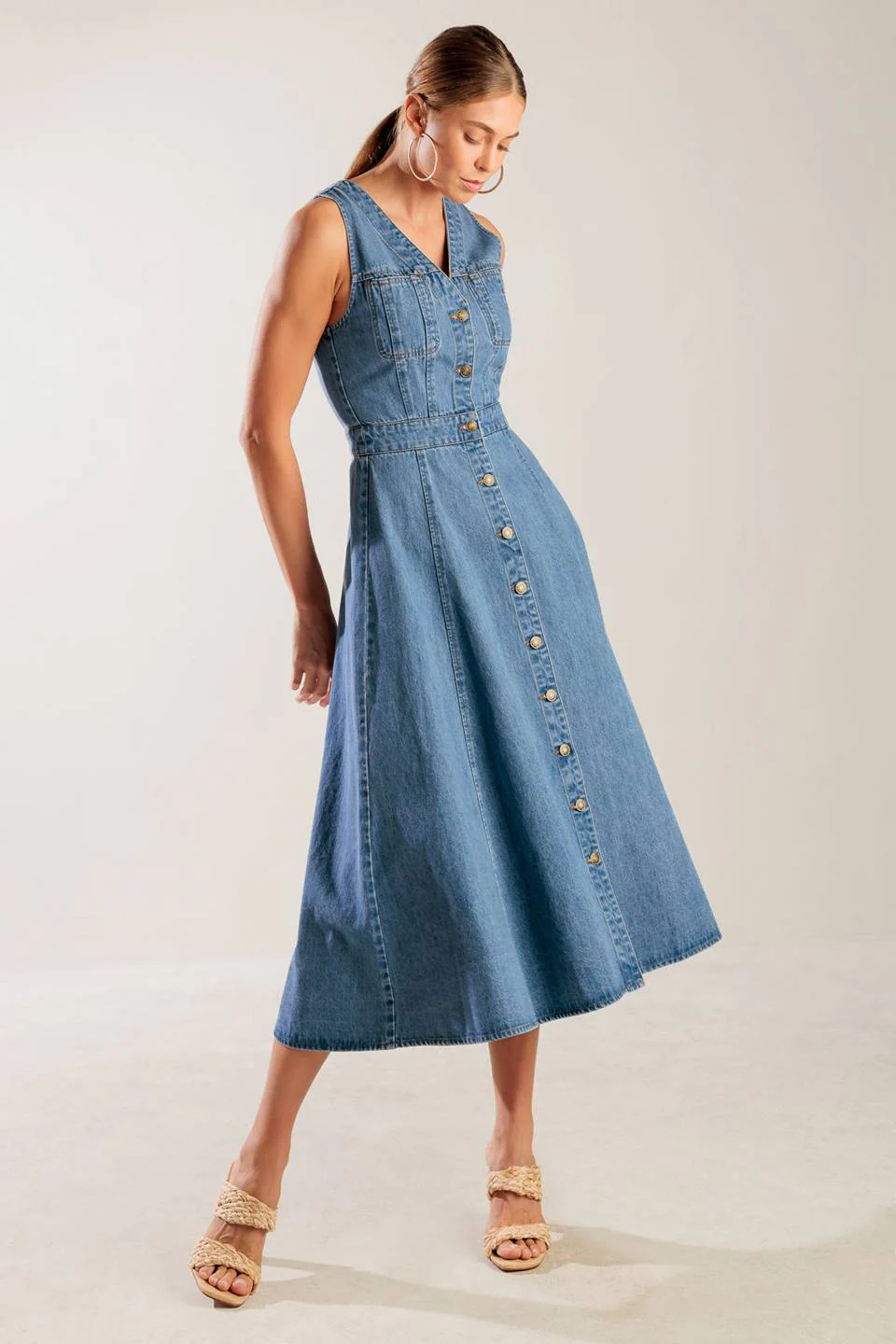 THE JOURNEY BEGINS BLUE DENIM MIDI DRESS - Image 4