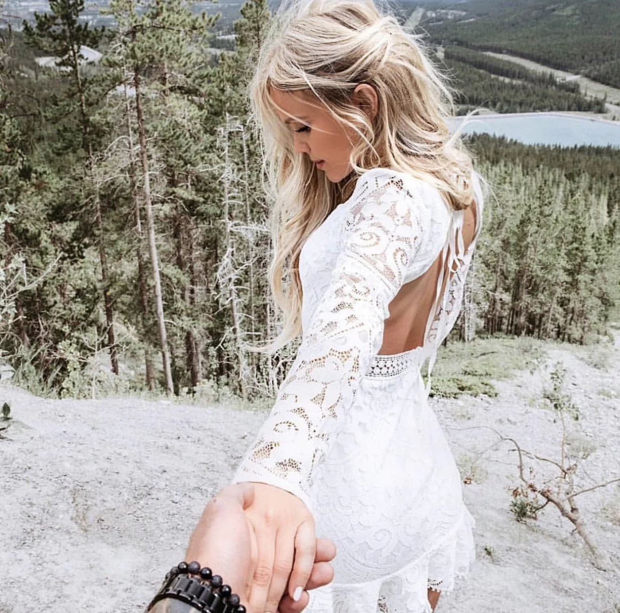 Medindie Dress - White Lace Open Back Dress - Image 11