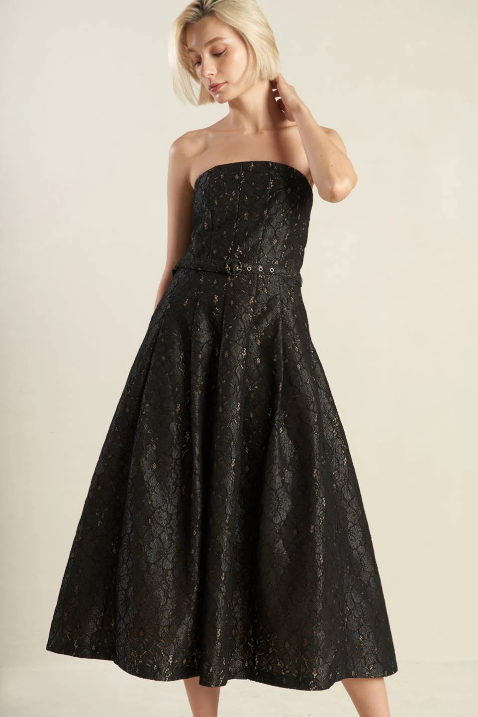 THE TRUTH IS STRAPLESS BLACK LACE MIDI DRESS - FINAL SALE - Image 3