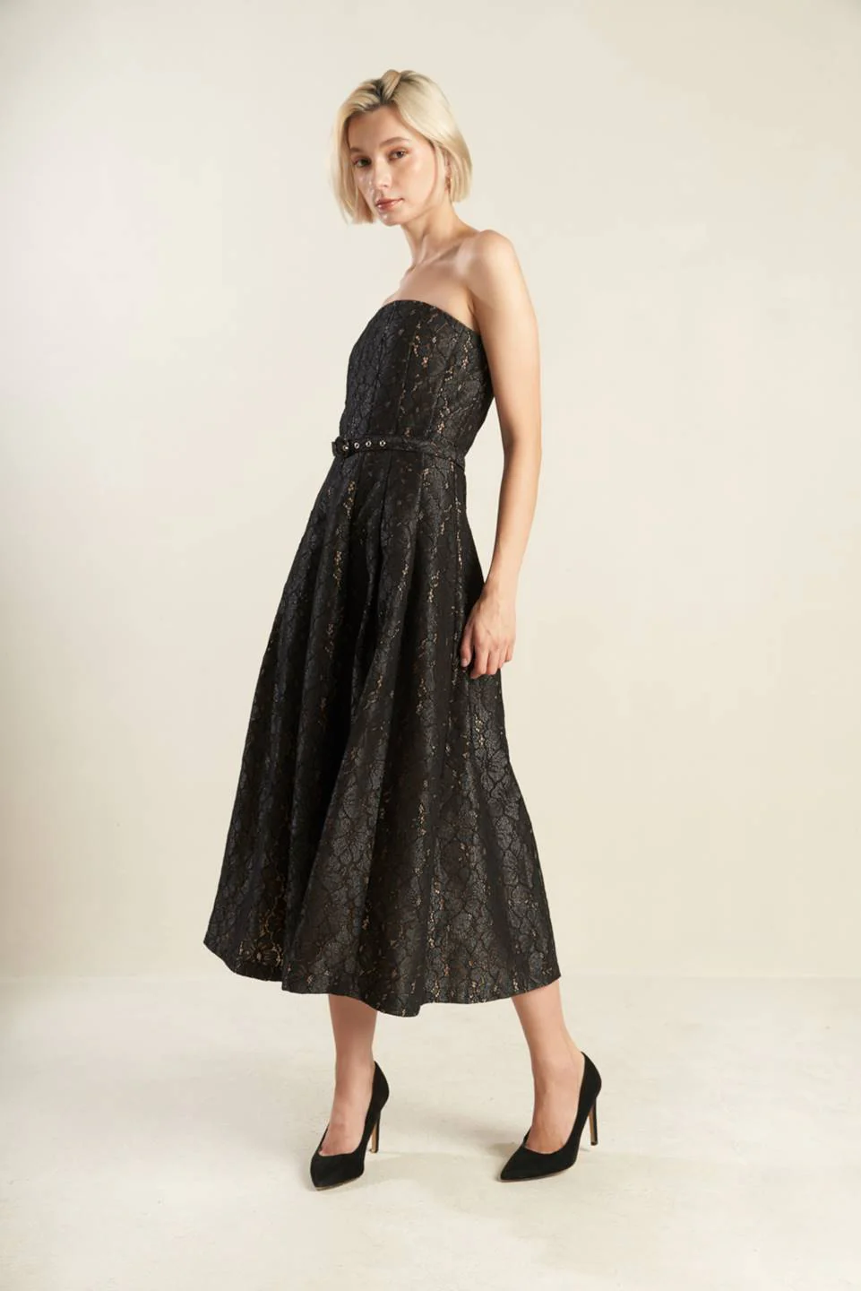 THE TRUTH IS STRAPLESS BLACK LACE MIDI DRESS - FINAL SALE - Image 4