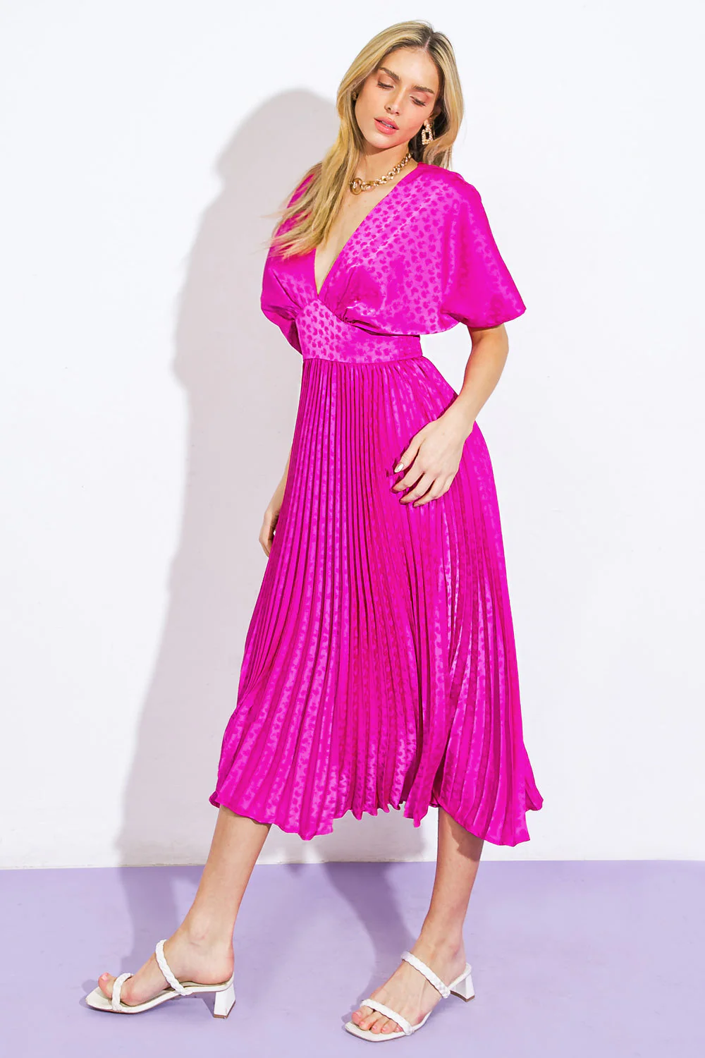 TIMELESS REPEAT - PLEATED SATIN MIDI DRESS - Image 5