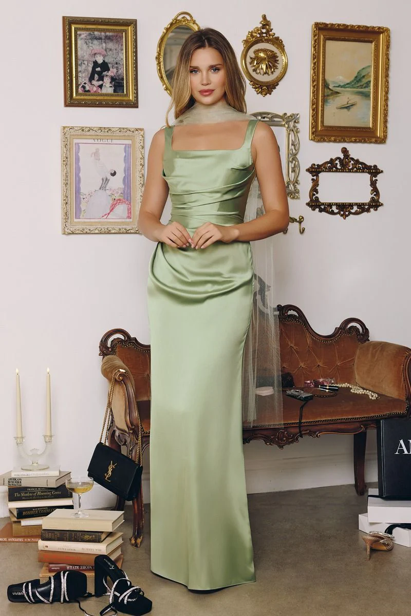 Toby Maxi - Satin Dress with Lace Up Back & Scarf - Image 15