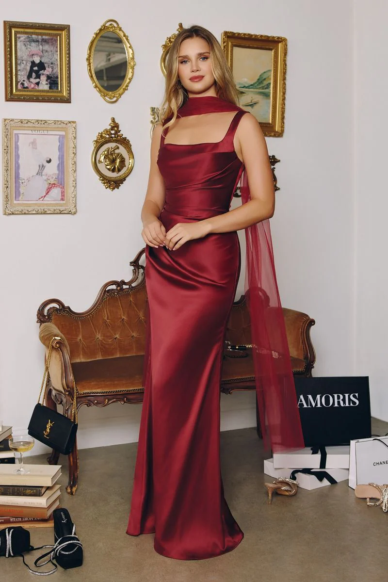 Toby Maxi - Satin Dress with Lace Up Back & Scarf - Image 3