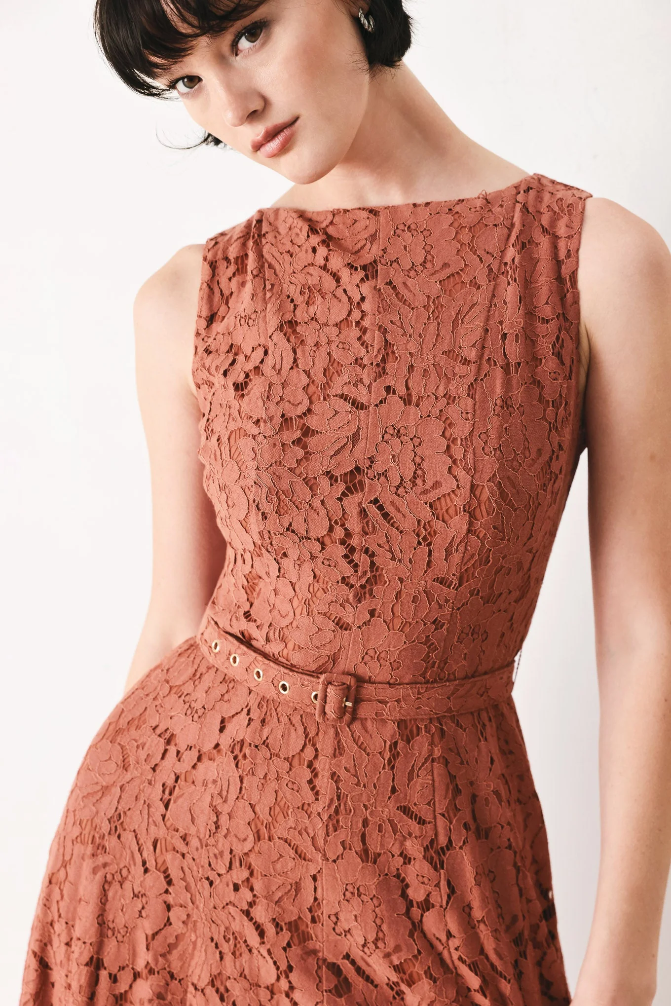 TRUE ROMANCE RUST LACE MIDI DRESS - Image 3