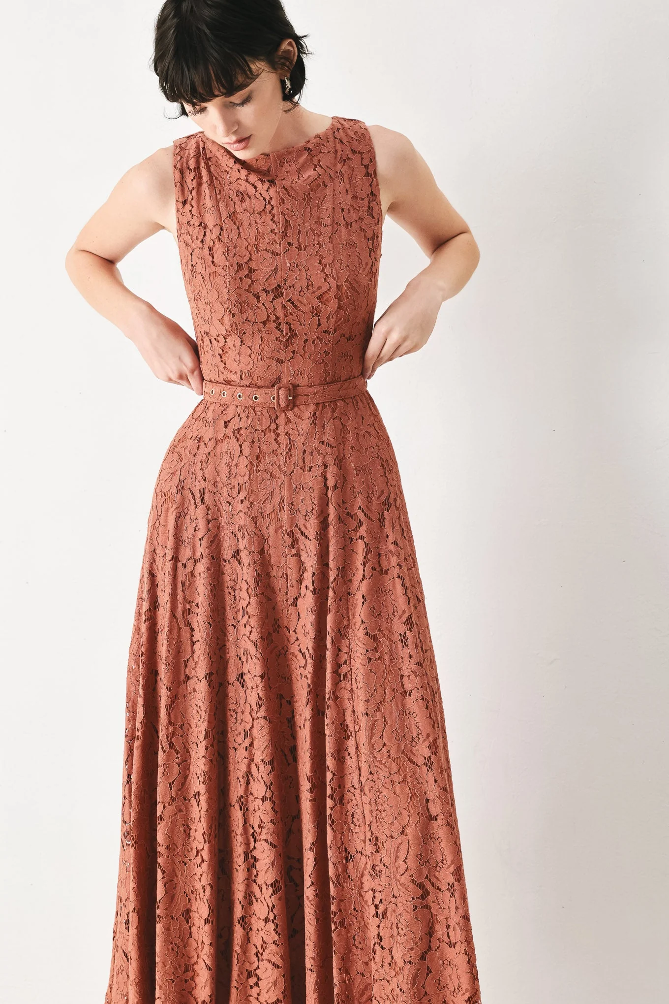 TRUE ROMANCE RUST LACE MIDI DRESS - Image 5