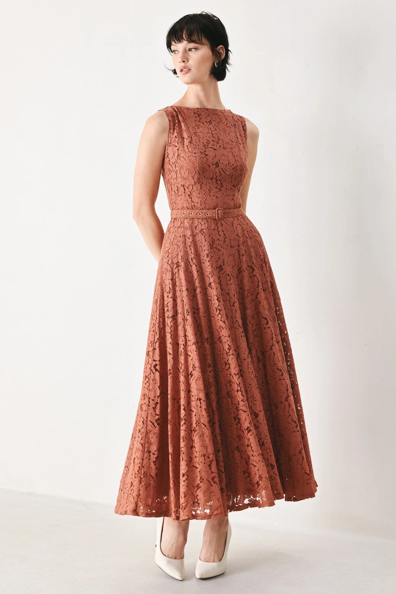 TRUE ROMANCE RUST LACE MIDI DRESS - Image 7