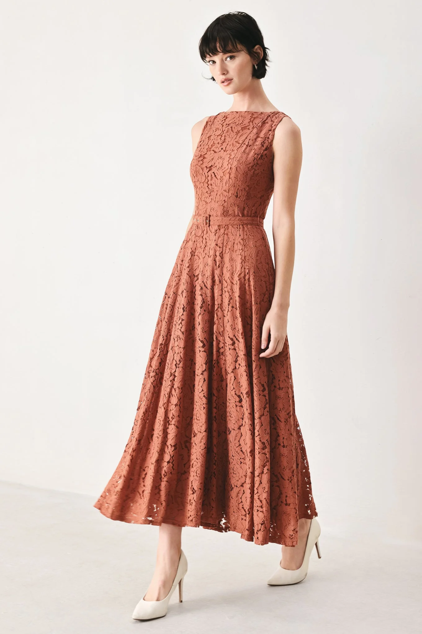 TRUE ROMANCE RUST LACE MIDI DRESS - Image 8