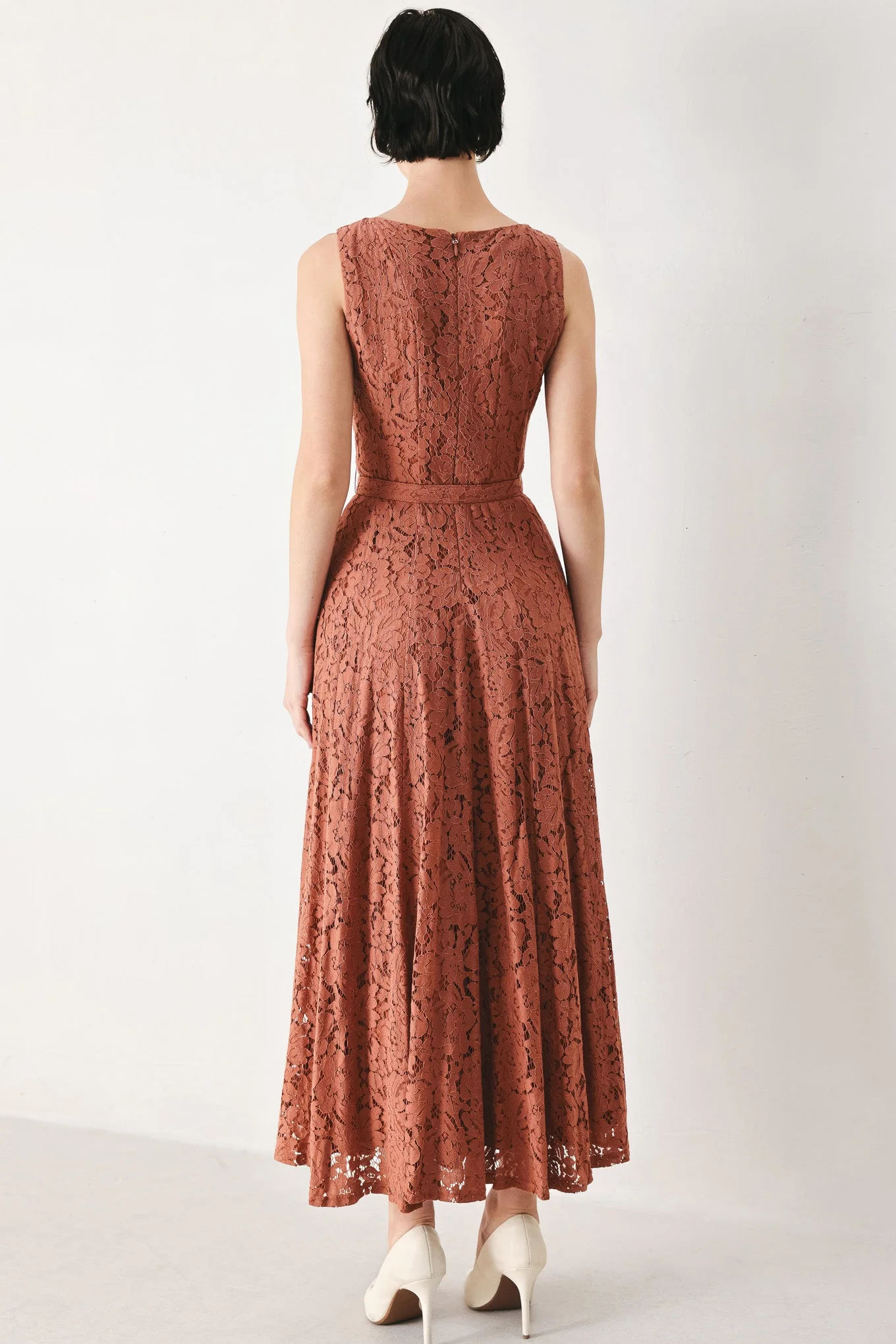 TRUE ROMANCE RUST LACE MIDI DRESS - Image 9