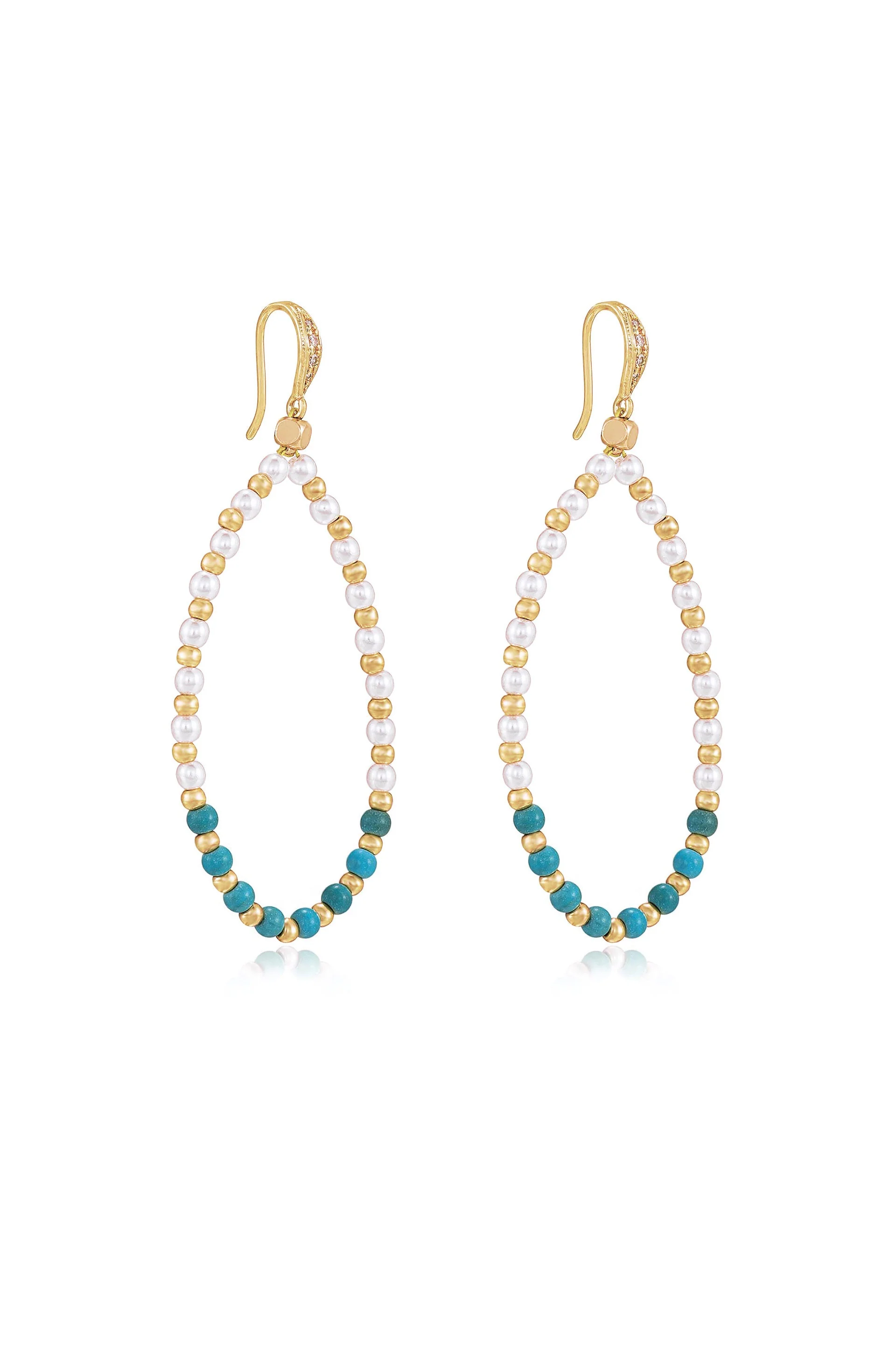 Turquoise and Pearl Teardrop Earrings - Image 3