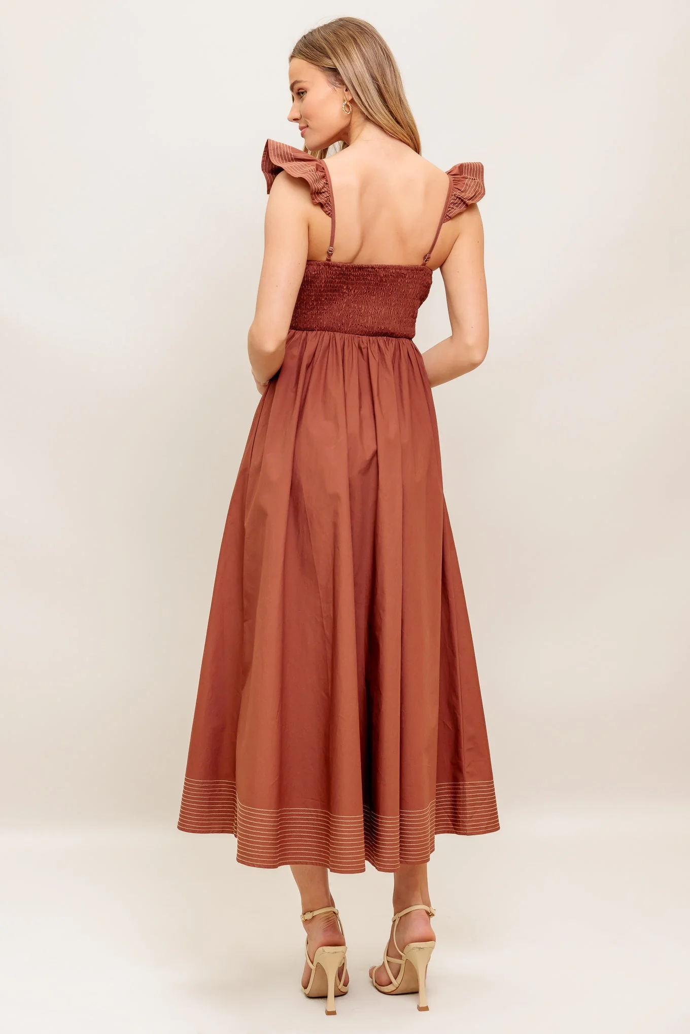 TUSCAN SUNSET COGNAC MIDI DRESS - Image 2